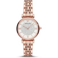 Emporio Armani Gianni T-Bar Baltas Rožinio Aukso Metalo Moteriškas Kvarcinis Laikrodis AR11244 balta