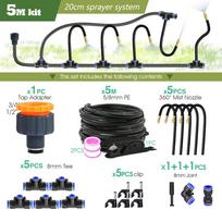Juodas 8mm PE žarna 20cm Lanksti antgalis Rūko laistymo sistema 45/60/80/100W Savisiurbis siurblys Reguliuojamas purkštuvų rinkinys sodui 5m