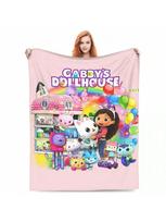 Cartoon Cute G-Gabbys  Dollhouse Fleece Throw Blanket Blankets For Sofa Outdoor Super Soft Bedding Throws 75X95CM pilka spalva