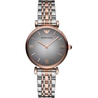 Emporio Armani Gianni T-Bar Pilkas Dvispalvis Rožinio Metalo Moteriškas Kvarcinis Laikrodis AR1725 pilka