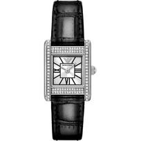 „Emporio Armani Genni“ sidabro juodo odinio moteriško kvarco laikrodis AR11660 sidabras