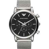 Emporio Armani Luigi XLarge Juodo Nerūdijančio Plieno Milanese Vyriškas Kvarcinis Chronografas Laikrodis AR1808 juoda