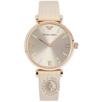 Emporio Armani Gianni T-Bar Smėlio spalvos Odinis Moteriškas Kvarcinis Laikrodis AR1681 smėlis