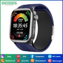 SACOSDING New ECG PPG Air Pump Airbag Type Blood Pressure Sleep Monitoring Health Smart Watch Remote Care Blue Tooth Call Sports SOS Smartwatch juoda