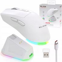 Optinė balta žaidimų pelė su krovimo stotele PC USB Bluetooth 2.4GHz