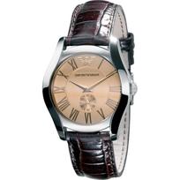 Emporio Armani Valente Vidutinio rudumo odinis moteriškas kvarcinis laikrodis AR0646 ruda