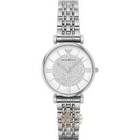Emporio Armani Gianni T-Bar Baltas ciferblatas Metalinis sidabrinis dirželis Moteriškas kvarcinis laikrodis AR1925 balta