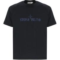 Stone Island SS25 raidžių spaudos apvalios apykaklės raglano trumpomis rankovėmis marškinėliai vyriški marškinėliai tamsiai mėlyni K1S1521000-20S0081-V0020 M