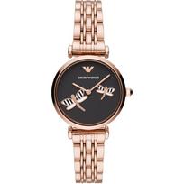 Emporio Armani Gianni T-Bar Juodas Rožinio Aukso Metalo Moteriškas Kvarcinis Laikrodis AR11206 juoda