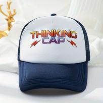 Thinking Cap Graphic Print Mesh Trucker Hat Breathable Polyester Outdoor Unisex Adult Baseball Cap One Size gray