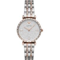 Emporio Armani Gianni T-Bar Silver Stainless Steel Bicolor Rose Ladies Quartz Watch AR11293 sidabras