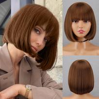 MISS WIG Trumpas tiesus Bob perukas su kirpčiukais Ombre Blue Black Sintetinio pluošto perukas moterims Cosplay Daily Party 25 cm