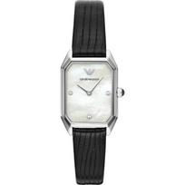 Emporio Armani Gioia Mother of pearl Black Leather Ladies Quartz Watch AR11148 perlamutro spalvos