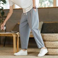 Kvėpuojantis laisvos mados plonos vasarinės vyriškos kelnės šortai tiesios kelnės Streetwear medvilninės lininės minkštos laisvalaikio kelnės L smėlis