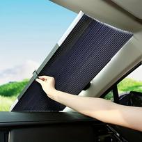 1 vnt. Automatinis ištraukiamas sulankstomas saulės skydelis - Atsparus UV spinduliams, Šilumą izoliuojantis, Aliuminio medžiaga, Lengvas lipdukais tvirtinamas montavimas, Tamsinanti užuolaida juoda