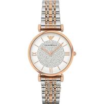 Emporio Armani Gianni T-Bar Baltas Dvispalvis Rožinio Metalinio Korpuso Moteriškas Kvarcinis Laikrodis AR1926 balta