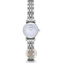 Emporio Armani Gianni T-Bar Mini perlų ciferblatas Sidabro metalo Moteriškas kvarcinis laikrodis AR1961 perlamutro spalvos