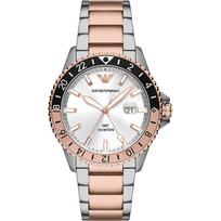 Emporio Armani Diver GMT Sidabrinis Dvispalvis Rožinio Metalo Vyriškas Kvarcinis GMT Laikrodis AR11591 sidabras
