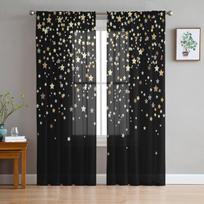 „Dark Night Stars“ dekoravimo tiulio užuolaidos gyvenamajam kambariui permatomos užuolaidos miegamojo „Voile“ dekoratyvinės langų procedūros 135W x 114H(cm)