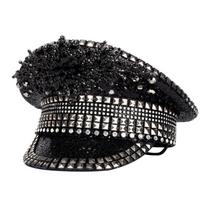 Bejeweled Hat Heavy Crystal Captain Hat Versatile for Men Women Dancer Comedian 1 juoda