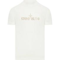 Stone Island Raidės Logotipo Megztinis Apvalia Kaklo Trumpomis Rankovėmis Marškinėliai Vyriški Marškinėliai Balti K1S1521000-20S0081-V0093 XL