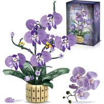 Botanika Orchidėjos Gėlės Rinkinys, Gėlių Vazonų Rinkinys, Suderinamas su Lego Botanikos Kolekcija Suaugusiems, Dirbtinių Puokščių Gėlių Kompozicija violetinė