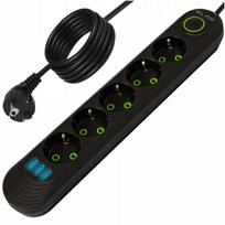 BLOW maitinimo laidas, prailgintuvas su jungikliu, 3x USB, 5 lizdai, 5 m, įžemintas, juodas