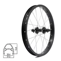 Priekinis ratas 16" // 20H, V-Brake, veržlė, viengubas, aliuminis, juodas matinis