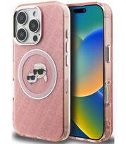 Rožinis dėklas Apple iPhone 16 Pro Max telefonui "Karl Lagerfeld IML K&CH Heads Repeated Logo MagSafe Case"