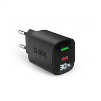 SBS PD Reiselader 30W USB-C/18W USB LCD GaN schwarz (TETRGANLCD1USB1C30K)