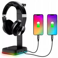Žaidimų ausinių stovas su RGB apšvietimu ir 2x USB šakotuvu