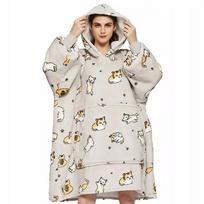 Šilta oversize antklodės džemperis 2 viename, storas XXL, su katėmis.