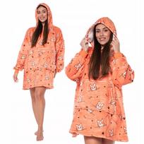 Džemperis-antklodė 2-in-1 Oversize su gobtuvu, storas Sherpa, oranžinis su šunimis