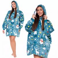 Antikaldė-džemperis 2in1 Oversize su gobtuvu, stora Sherpa, mėlyna su besmegeniais