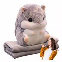 Pilkas žaislas-hamsteris 3-viename su 200 cm antklode, pagalvė ir pliušinis žaislas