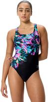 Speedo printed powerback one piece glitchy garden/black m - uk34