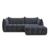 Tamsiai mėlynos spalvos kampinė sofa iš boucle (su dešiniuoju kampu/su gultu) Azra – Bobochic Paris