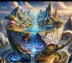 Deimantinė mozaika „Fantazijos pasaulis puodelyje“ 40×50 cm su aukštos kokybės aksomine drobe