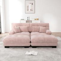 Modulinė kampinė sofa su 2 pufais ir 4 pagalvėmis, rožinė