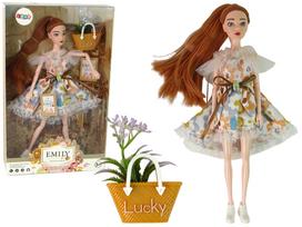 Lėlė su rankine ir gėlėmis rudaplaukė rudens stiliaus Emily