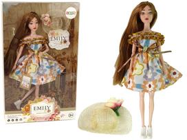 Lėlė su skrybėle ilgais rudais plaukais rudens stiliaus Emily