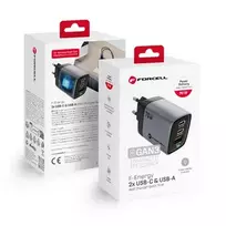 Įkroviklis FORCELL F-ENERGY GaN III VT-37 LCD 2 x Type C + USB A PD QC4.0 SAM SFC2.0 3,45A 70W