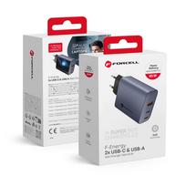 Įkroviklis FORCELL F-ENERGY GaN VT-42B travel charger 2 x Type C + USB A PD QC4.0 4A 65W