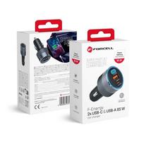 Auto įkroviklis Forcell F-Energy 2 x Type C + USB A PD QC4.0 SFC2.0 3A 85W - Pilkas