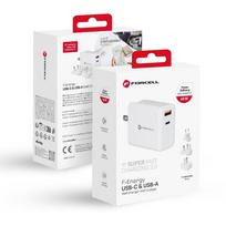 Įkroviklis FORCELL F-ENERGY TFK-TC-45WPDAC kelioninis 3in1 Type C / USB A PD QC4.0 3A 45W - (EU / UK / US)
