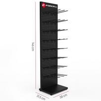 Telefonų priedų mažmeninės prekybos parduotuvės metalinis perforuotas stovas Forcell su kabliukais