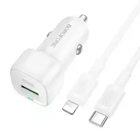 Borofone BZ34B Cloud car charger | 38W | PD, QC | USB-A, USB-C, Lightning | includes USB-C to Lightning cable | white