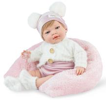 Marina & Pau Reborn lėlė Angora kūdikis su pūkuoto trikotažo megztiniu, kepuryte ir pagalvėle, 42 cm