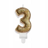 Auksinė žvakutė skaičius 3, 7.3 cm