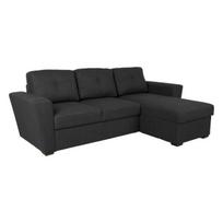 Kampinė sofa-lova Home4you WHITBY, tamsiai pilkos spalvos audinys, miego funkcija, su patalynės dėže